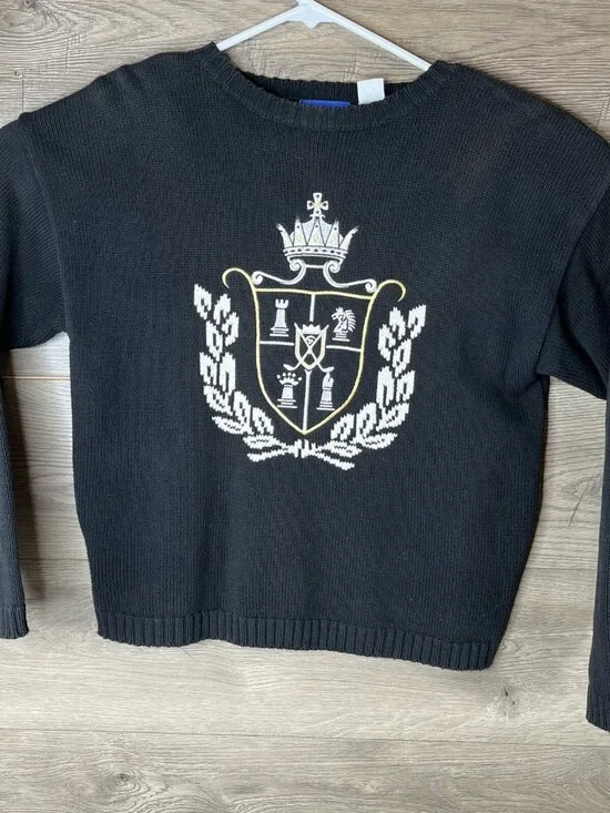 EP Pro Pullover Sweater Womens M Black with Embroidery Golf Crown Coat of Arms - Picture 2 of 11